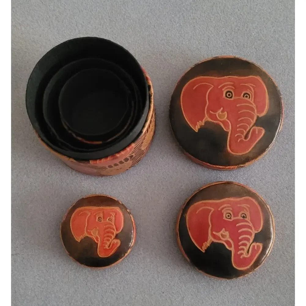Hand Painted Genuine Leather Elephant Nesting Boxes Made in India – Set of 3